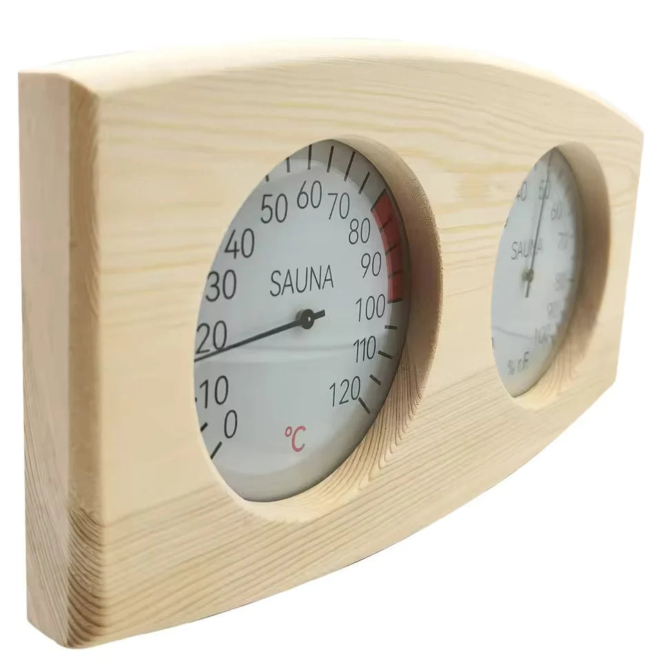 Sauna Thermometer & Hygrometer Wood Wall Mount Easy-Read Analog