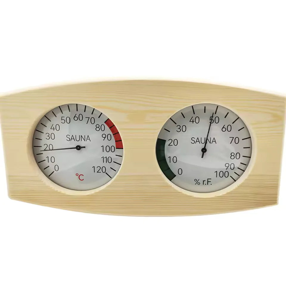 Sauna Thermometer & Hygrometer Wood Wall Mount Easy-Read Analog