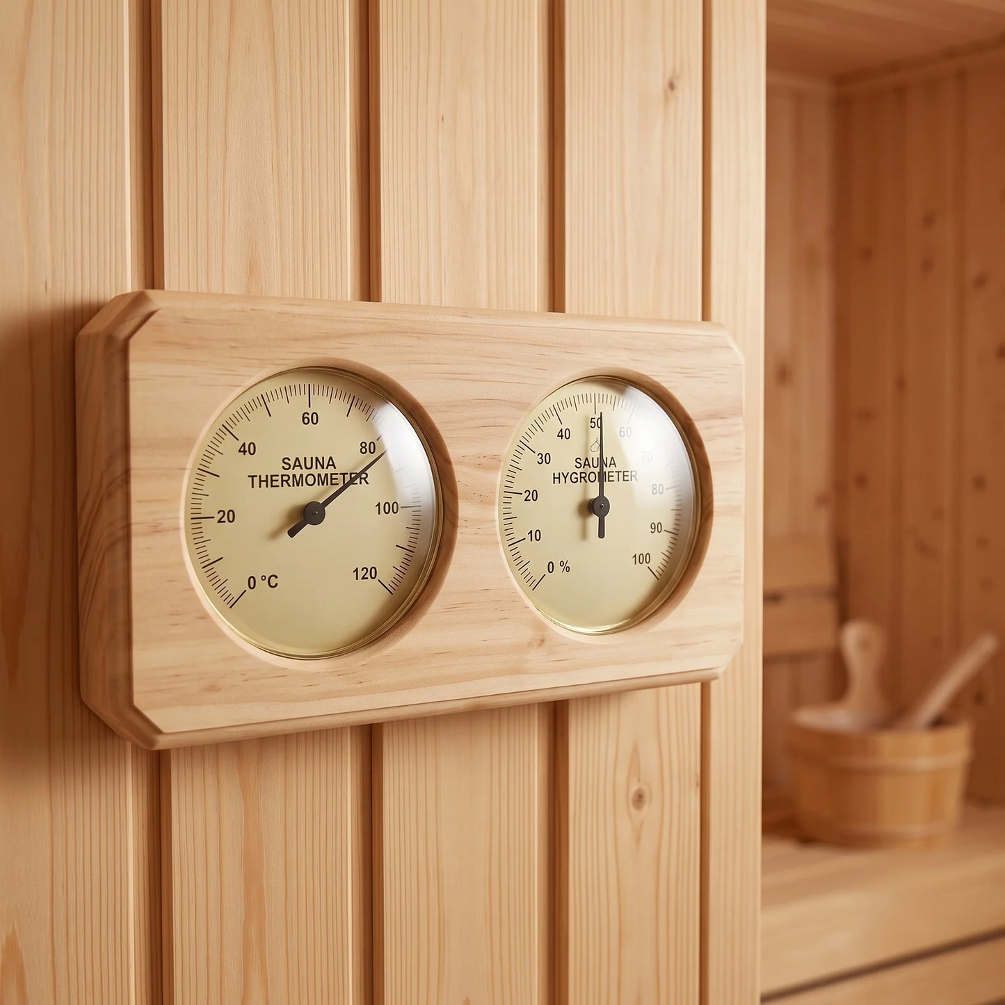 Sauna Thermometer & Hygrometer Wooden Wall-Mount Mechanical