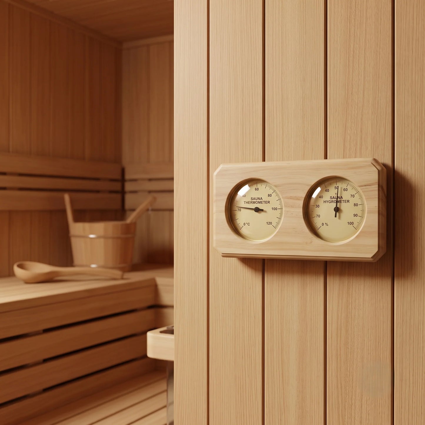 Sauna Thermometer & Hygrometer Wooden Wall-Mount Mechanical