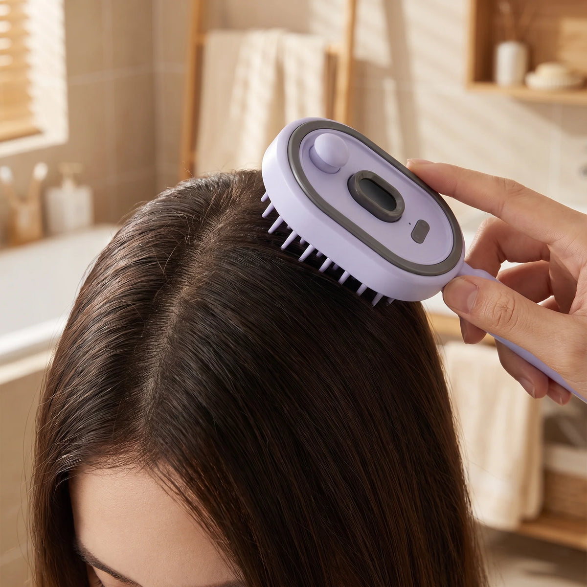Scalp Massage Brush Refillable Oil Dispenser & Vibrating Silicone Bristles