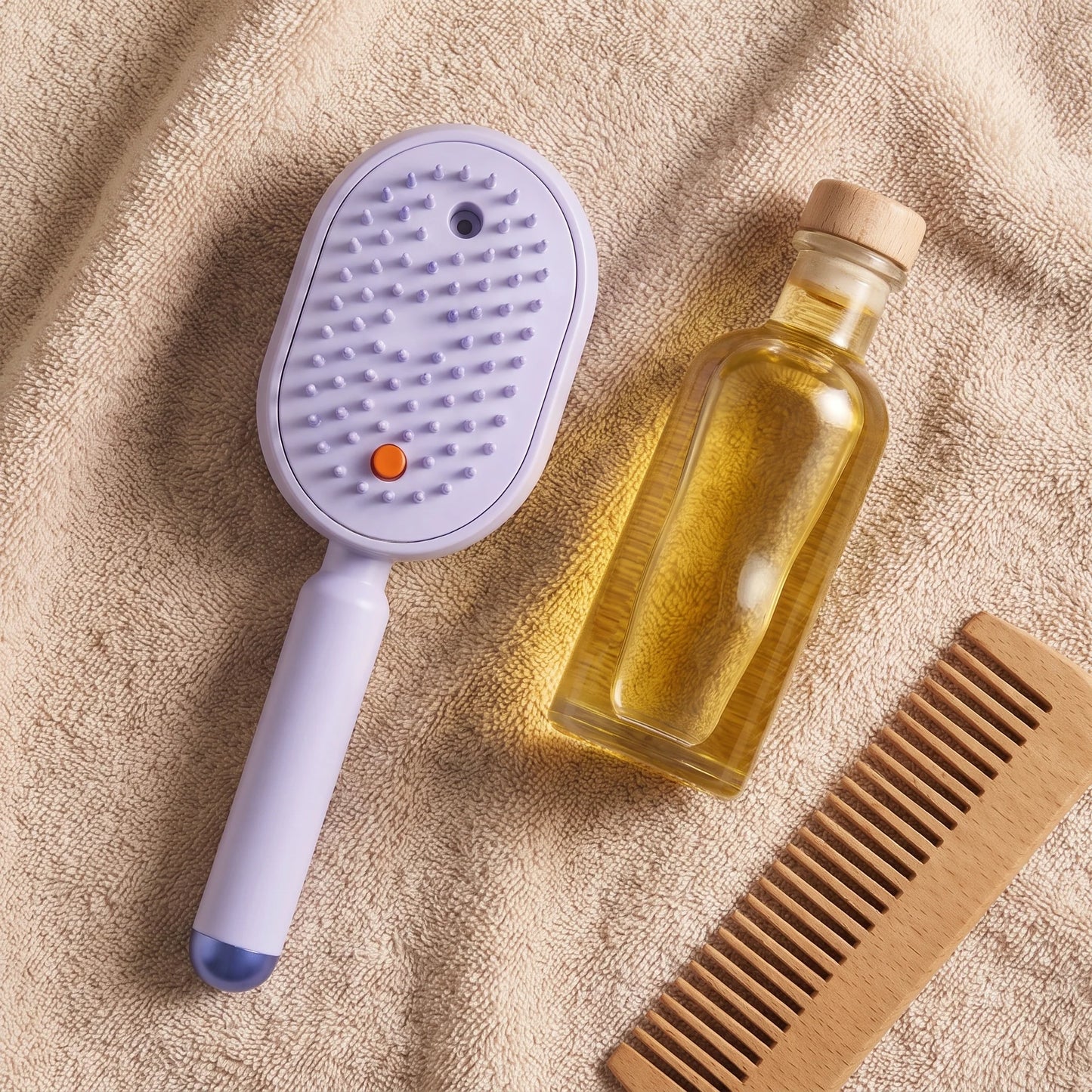 Scalp Massage Brush Refillable Oil Dispenser & Vibrating Silicone Bristles