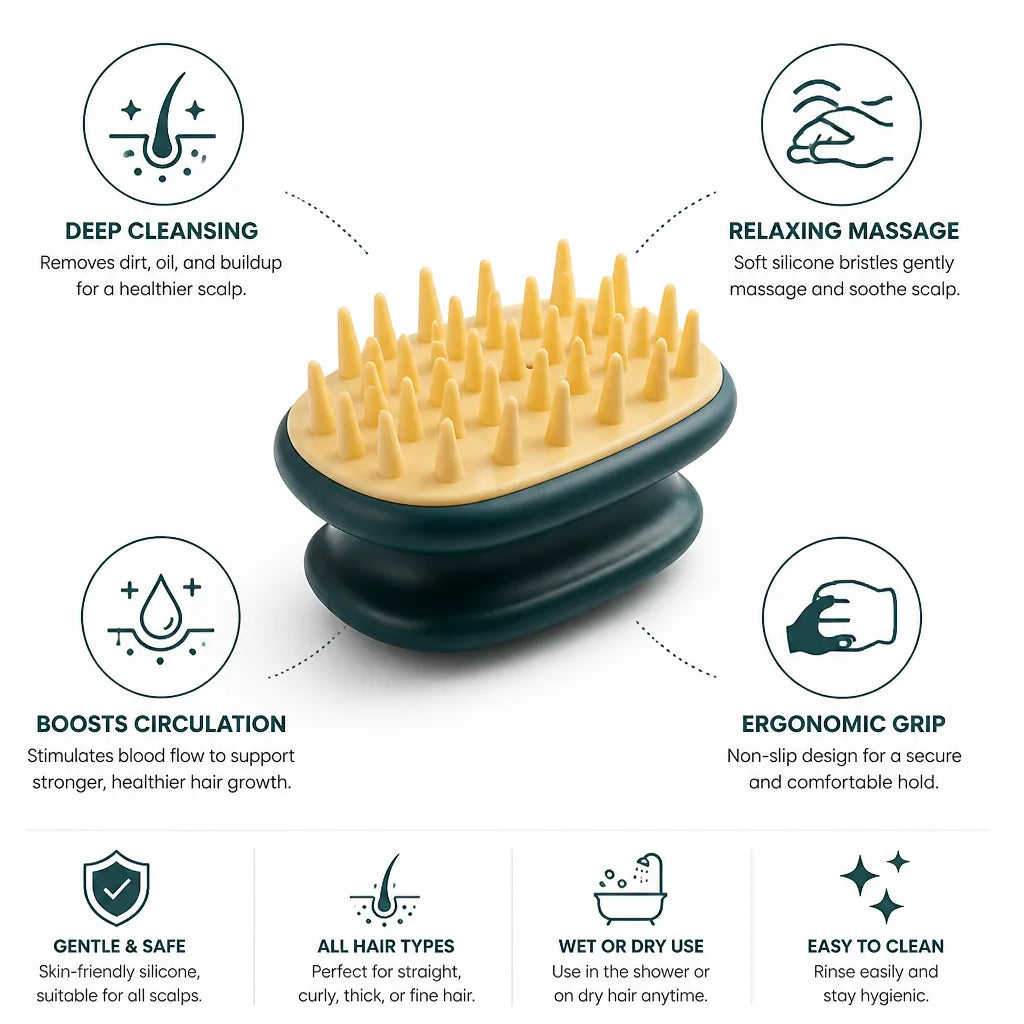 Scalp Massage Brush Soft Silicone Bristles & Non-Slip Grip