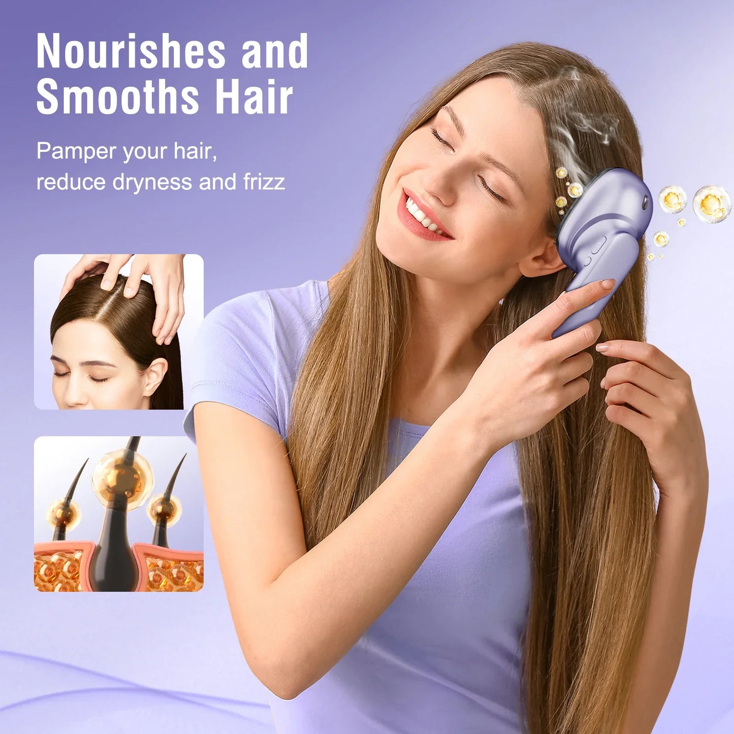 Scalp Massager Brush Vibration & Oil Atomizer USB Rechargeable