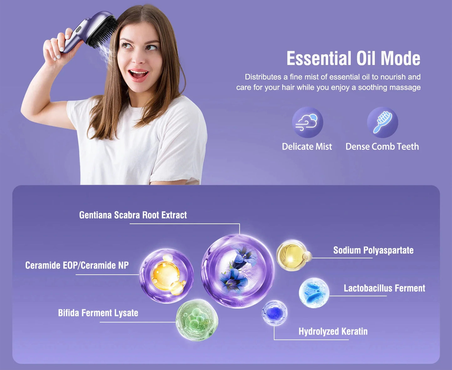 Scalp Massager Brush Vibration & Oil Atomizer USB Rechargeable