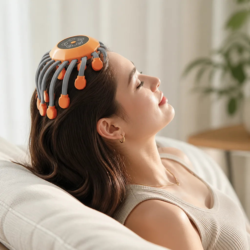 Scalp Massager Rechargeable Vibrating Tentacles & Red Light