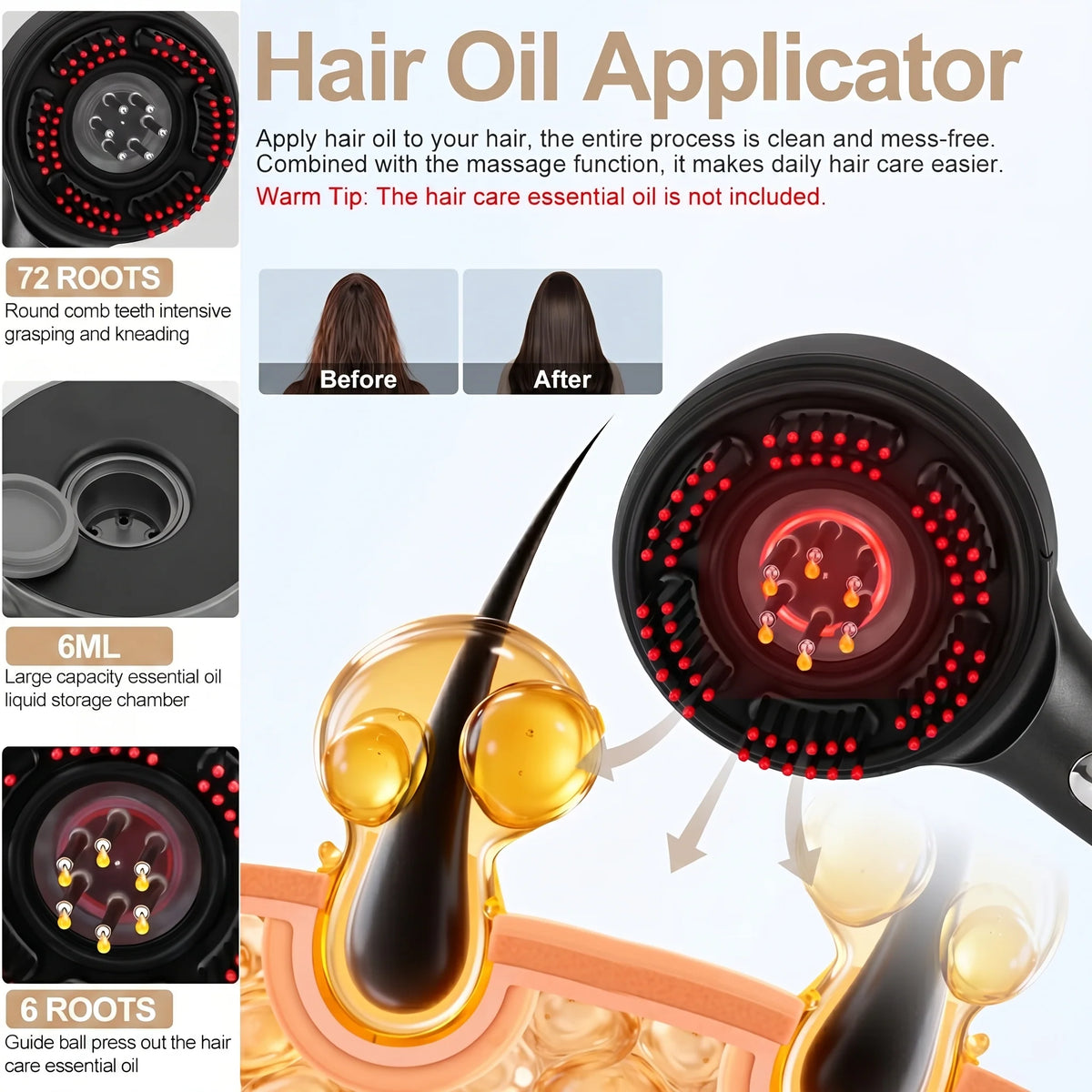 Scalp Oil Applicator Brush Heated Cordless Ergonomic