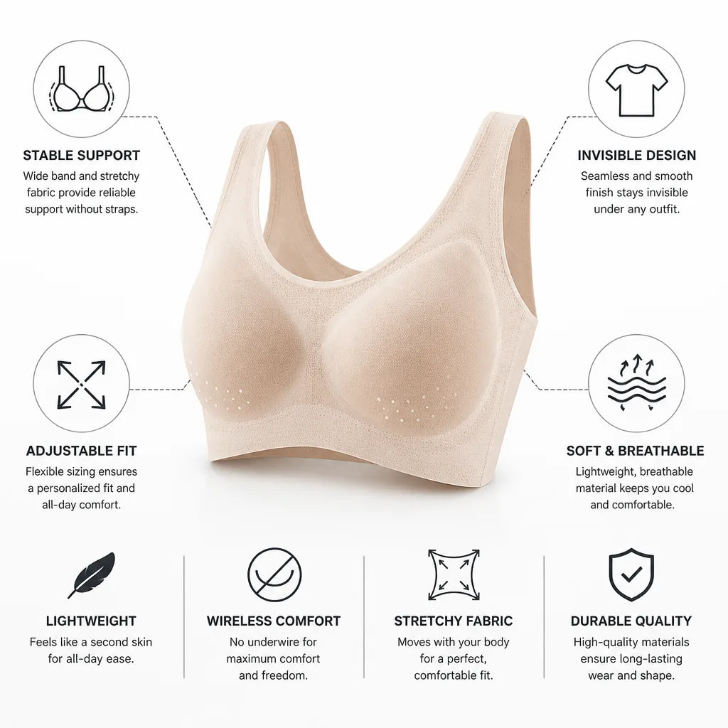 Seamless Push-Up Bra Wireless Wide Band Invisible Under Clothes