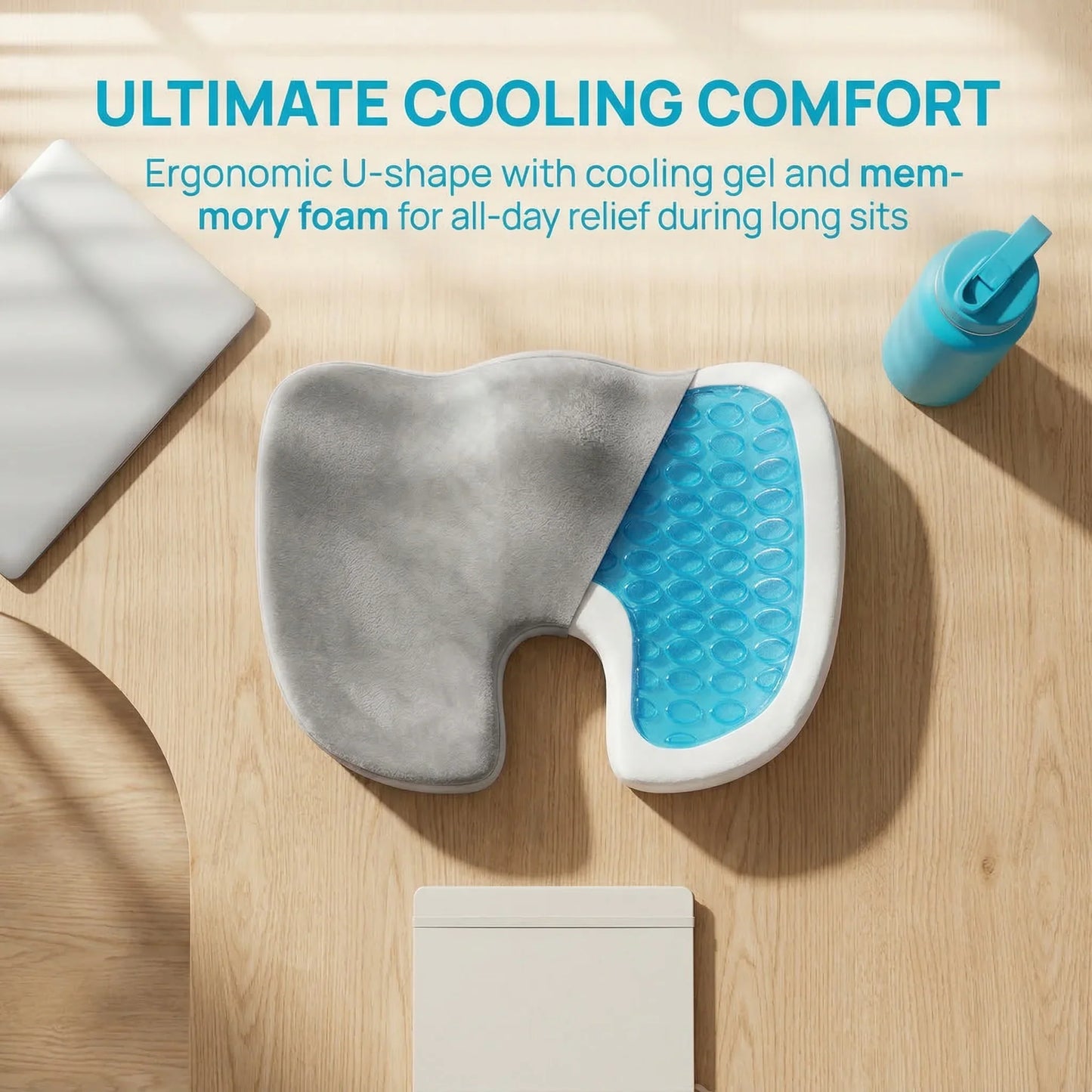 Seat Cushion Cooling Gel Memory Foam & Coccyx Cutout