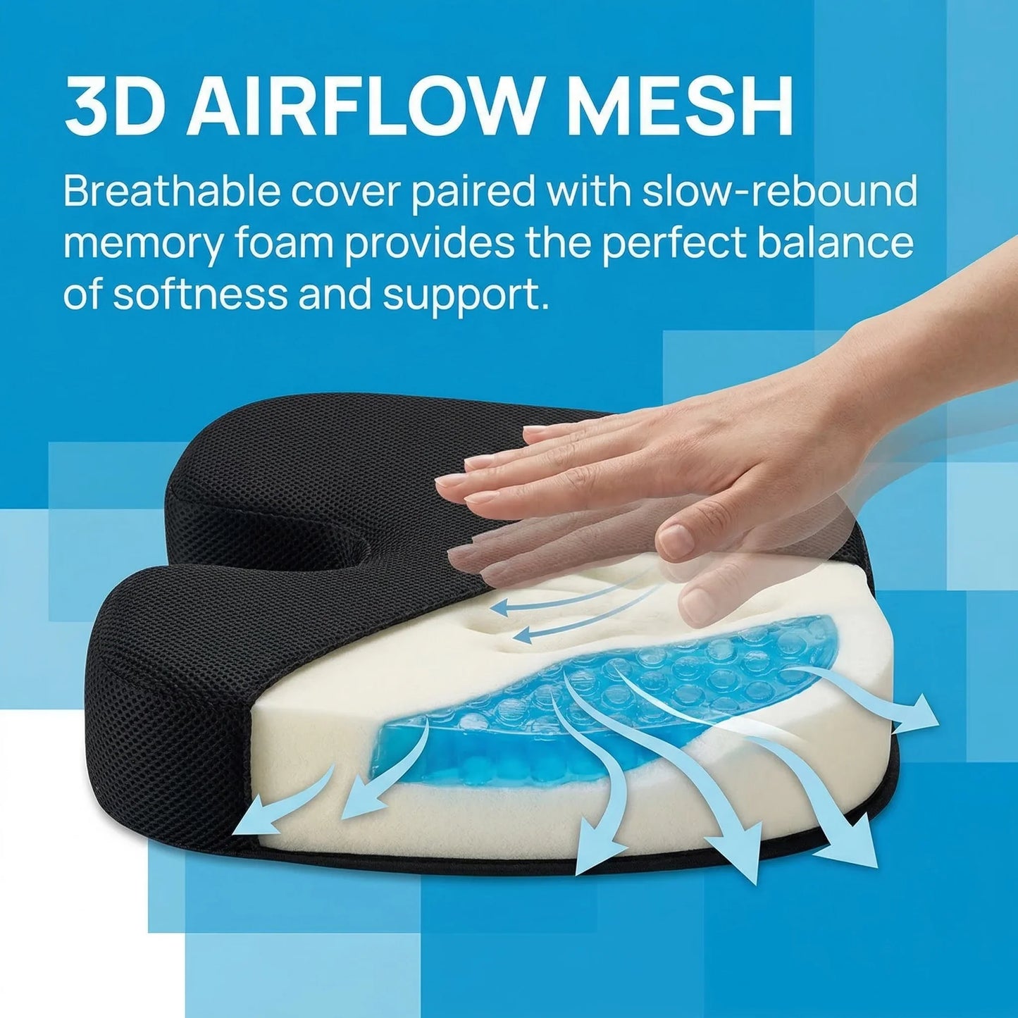 Seat Cushion Cooling Gel Memory Foam & Coccyx Cutout