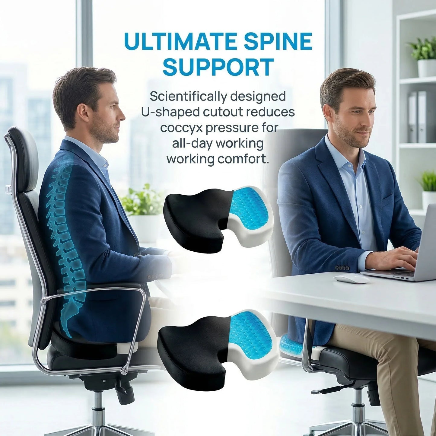 Seat Cushion Cooling Gel Memory Foam & Coccyx Cutout