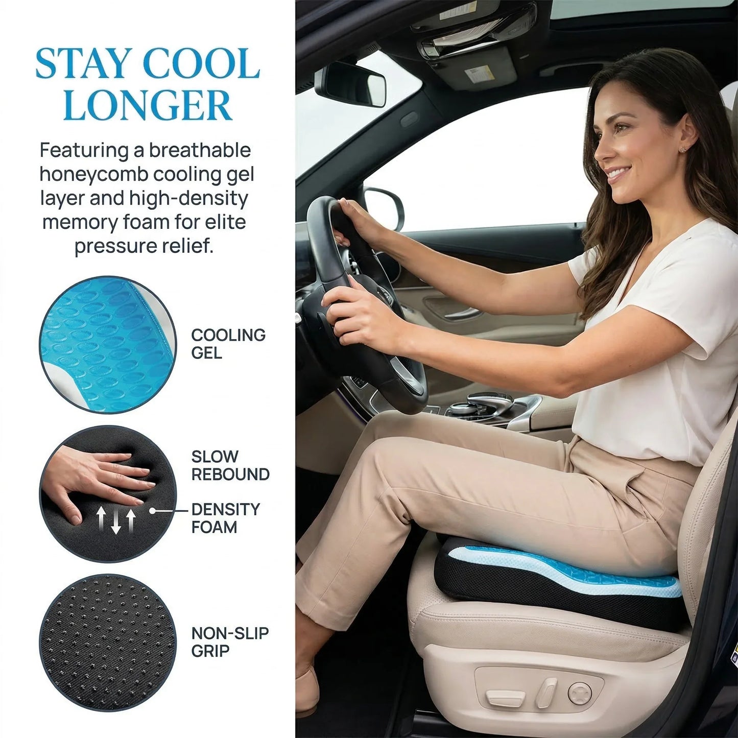 Seat Cushion Cooling Gel Memory Foam & Coccyx Cutout