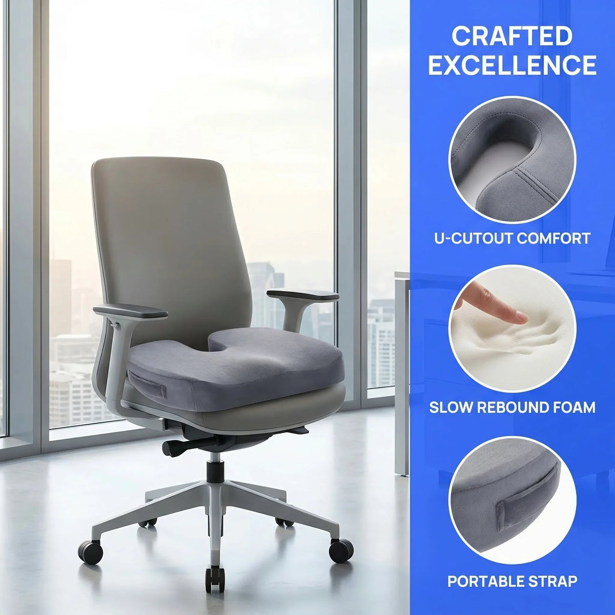 Seat Cushion Cooling Gel Memory Foam & Coccyx Cutout