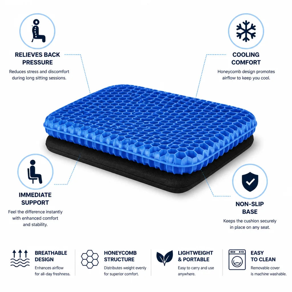 Seat Cushion Cooling Memory Foam Non-Slip Base