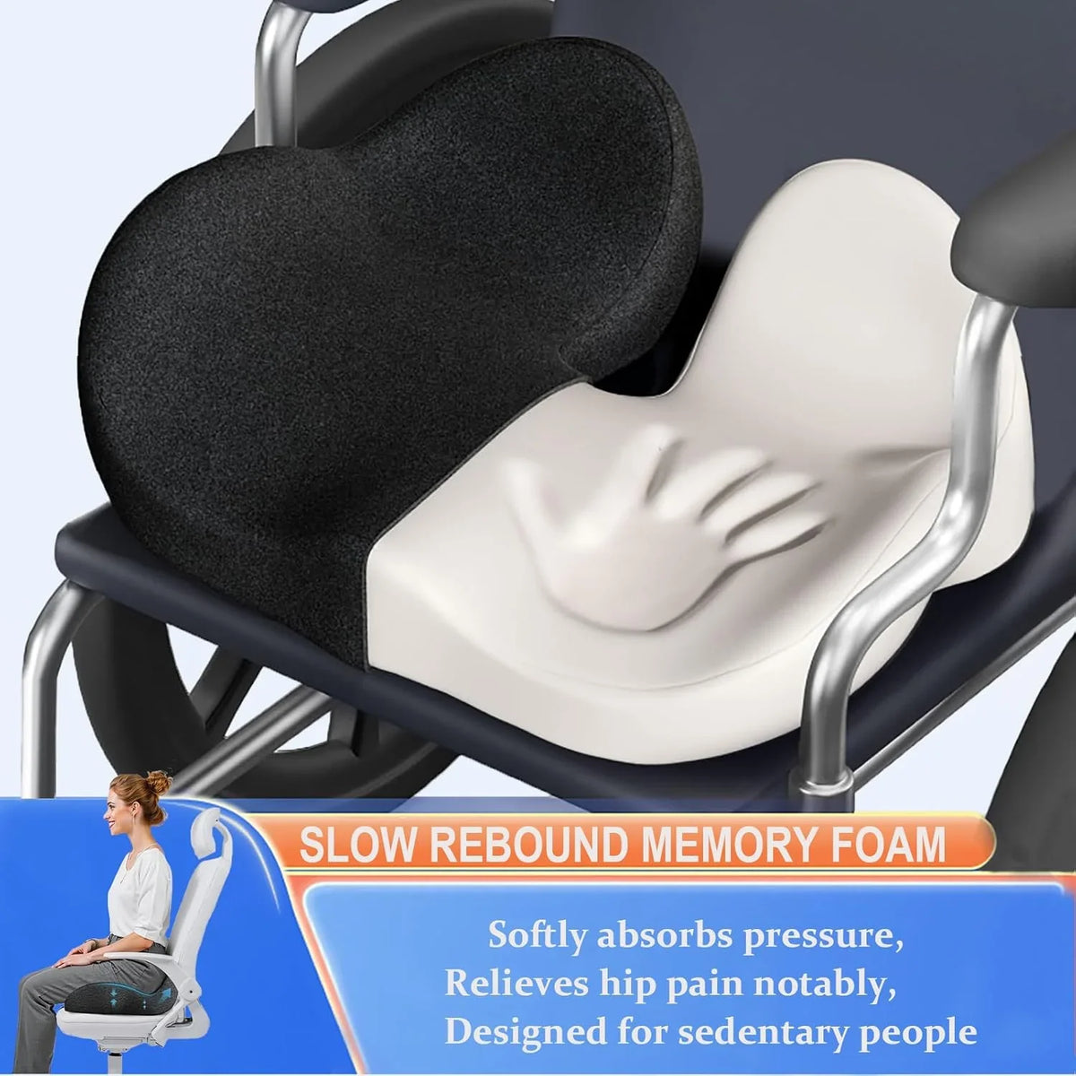 Seat Cushion Extra-Thick Memory Foam Wide Ergonomic Washable Cover