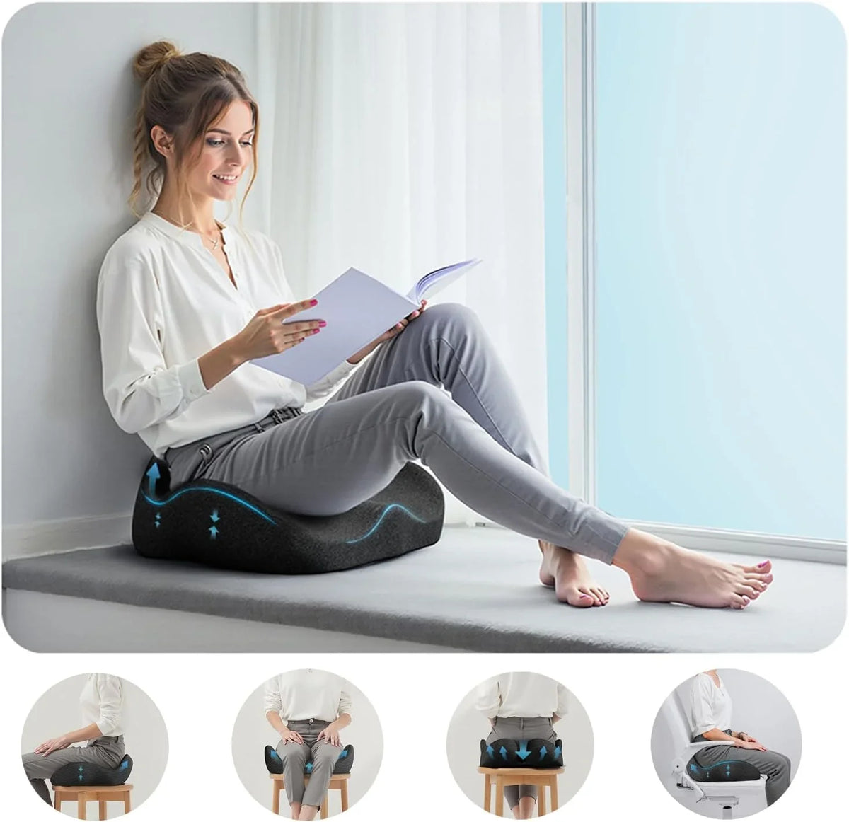 Seat Cushion Extra-Thick Memory Foam Wide Ergonomic Washable Cover