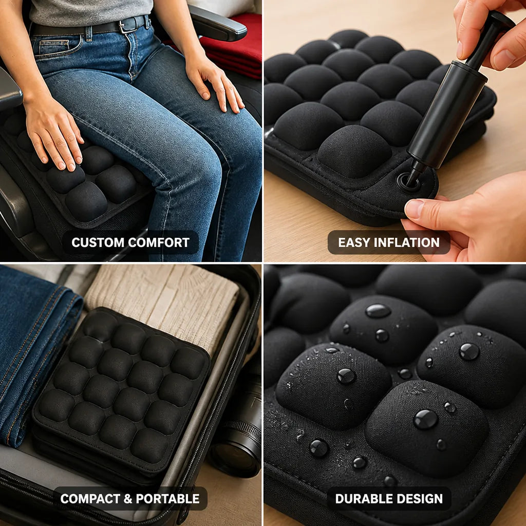Seat Cushion Inflatable Adjustable Air Cells Includes Pump