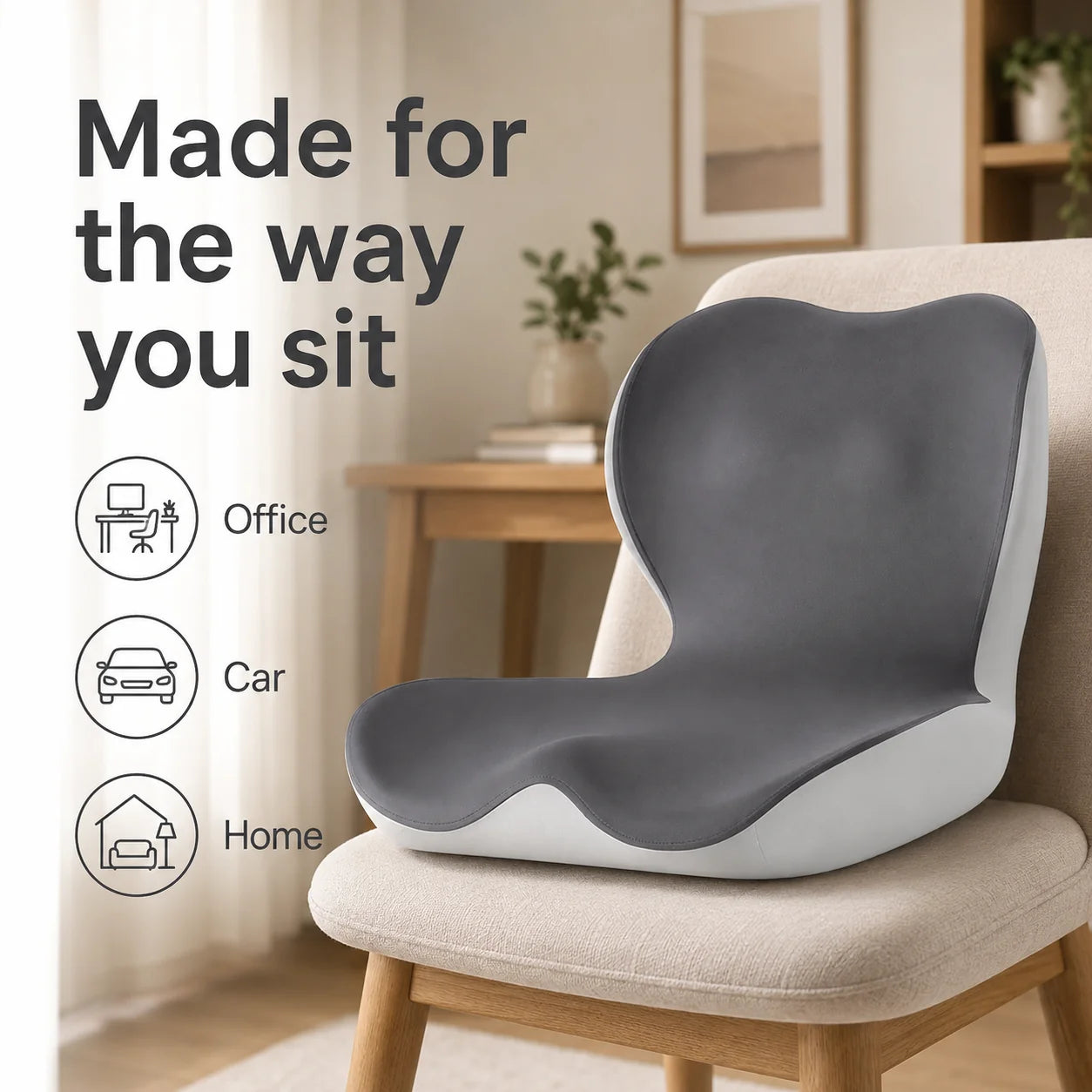 Seat Cushion L-Shaped Memory Foam Breathable Removable Cover