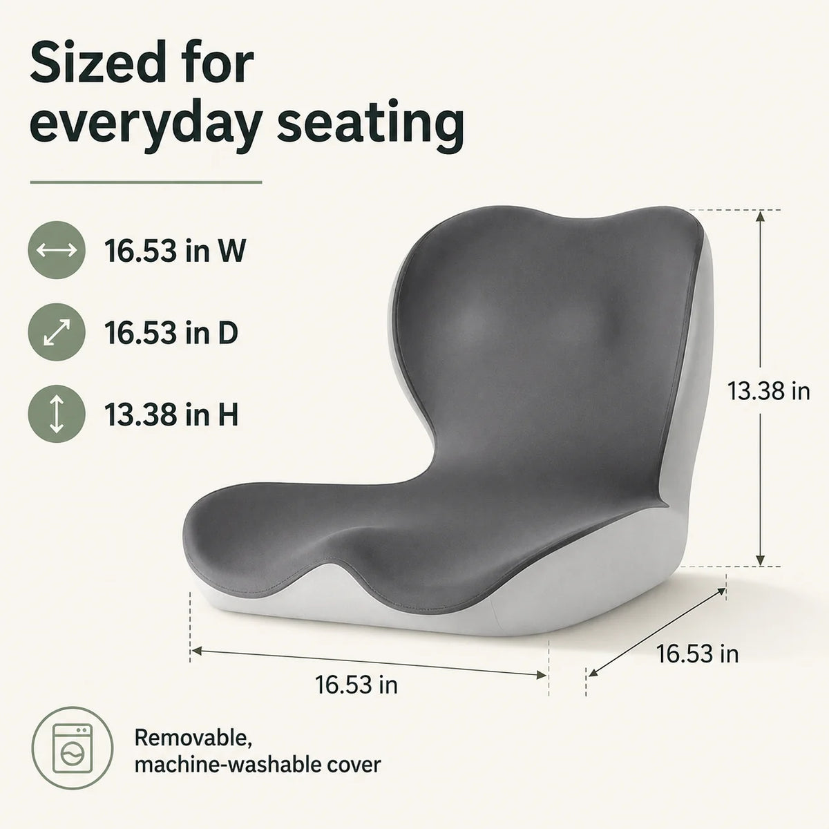 Seat Cushion L-Shaped Memory Foam Breathable Removable Cover