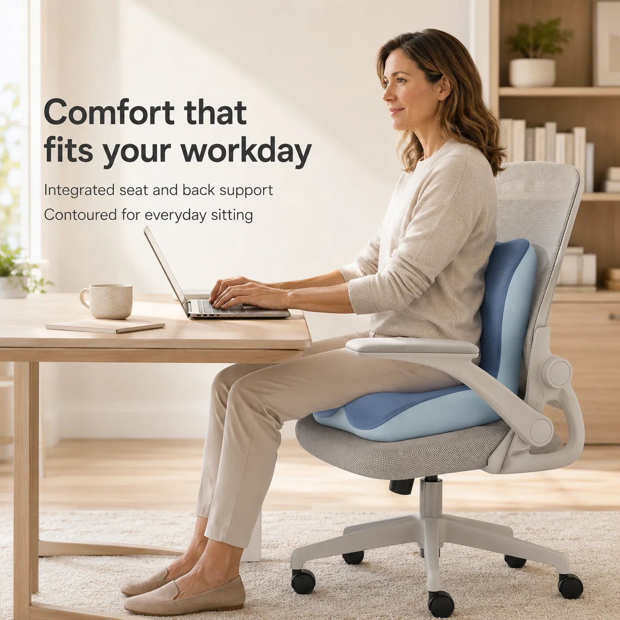 Seat Cushion L-Shaped Memory Foam Breathable Removable Cover
