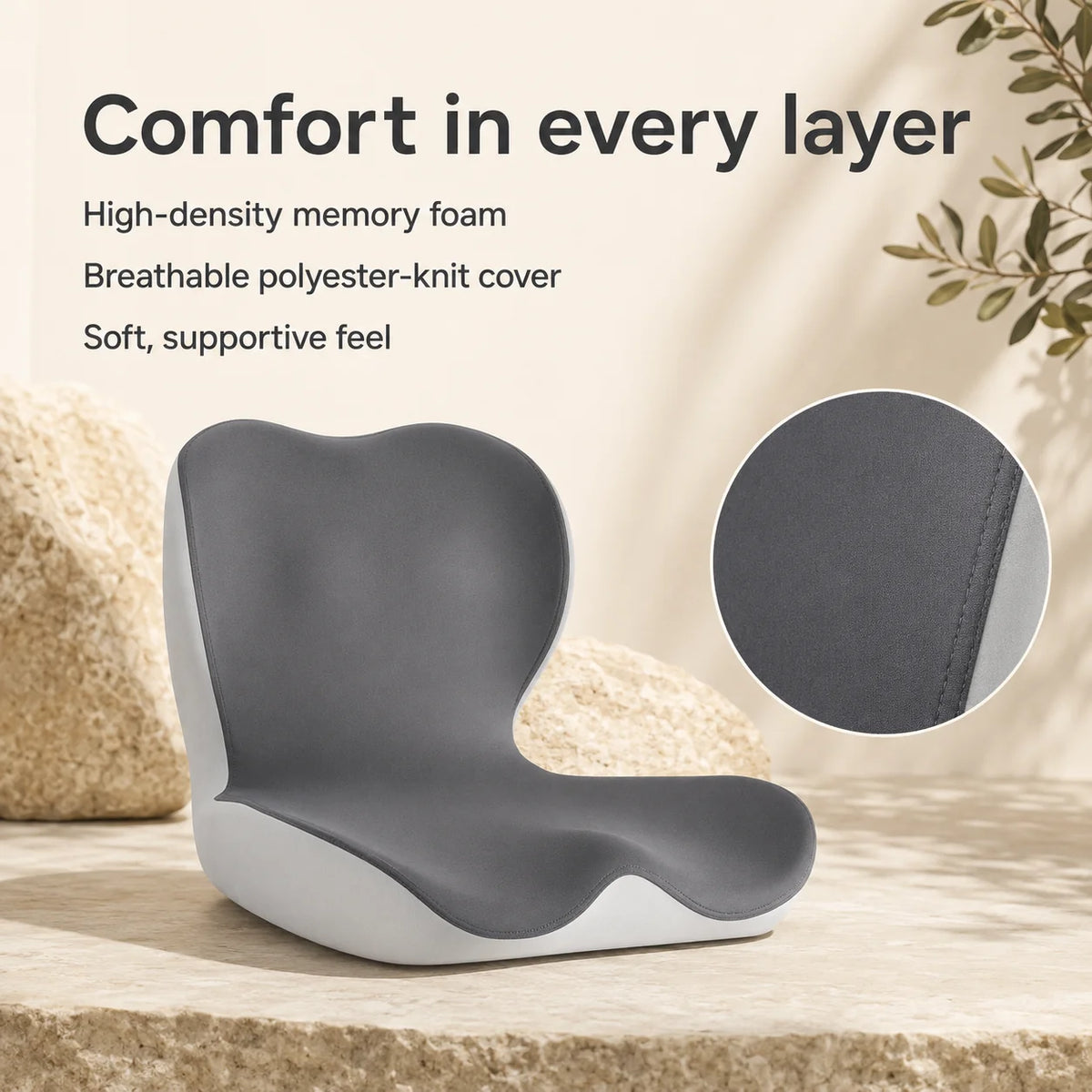 Seat Cushion L-Shaped Memory Foam Breathable Removable Cover