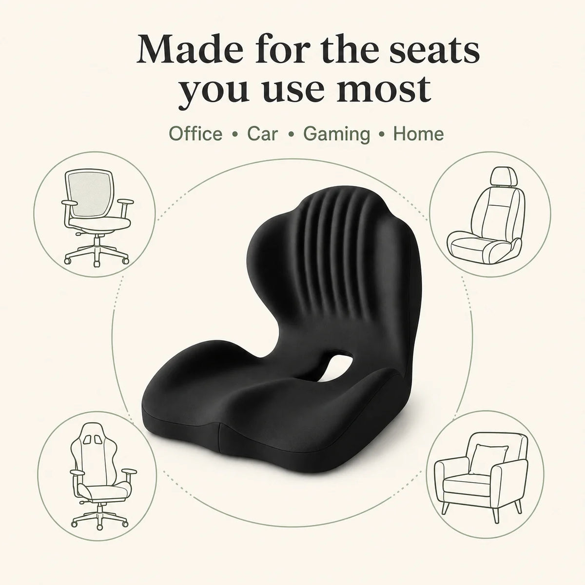 Seat Cushion L-Shaped Memory Foam Coccyx Cutout Washable Cover