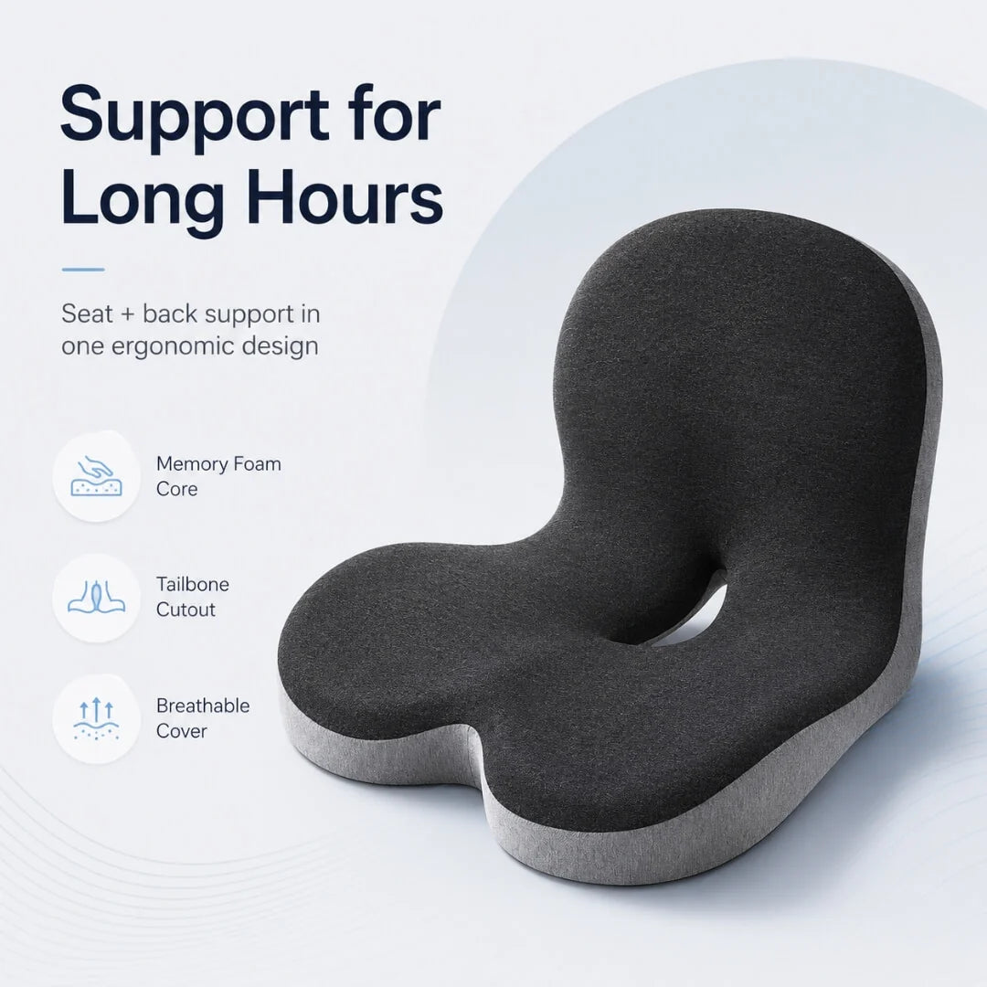 Seat Cushion Memory Foam Coccyx Cutout & Lumbar Support