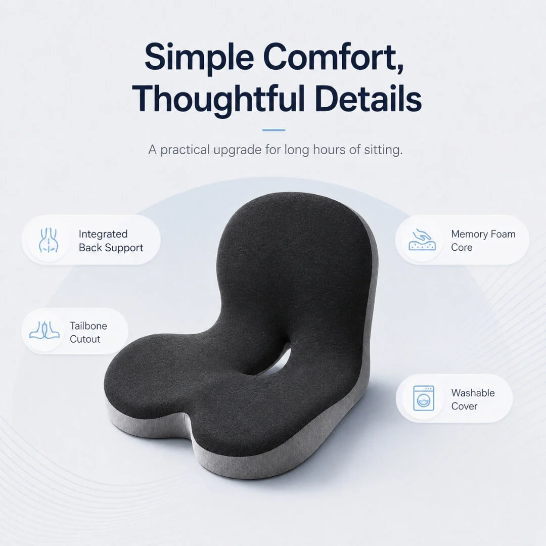 Seat Cushion Memory Foam Coccyx Cutout & Lumbar Support