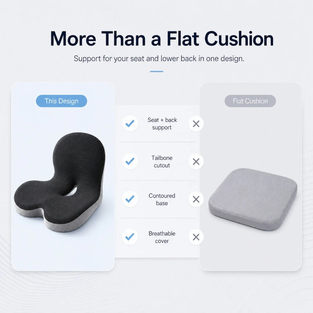 Seat Cushion Memory Foam Coccyx Cutout & Lumbar Support