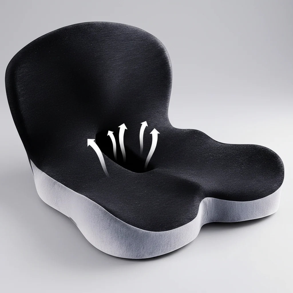 Seat Cushion Memory Foam Coccyx Support & Washable Cover