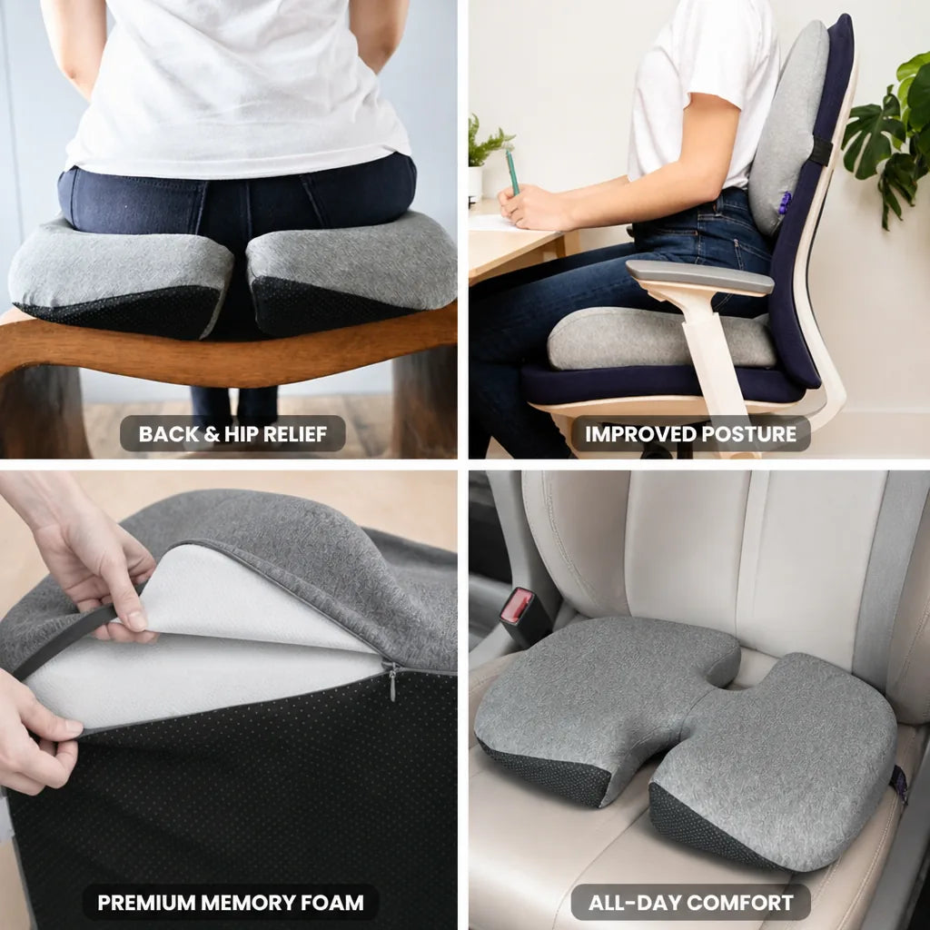 Seat Cushion Memory Foam Ergonomic Back & Hip Support