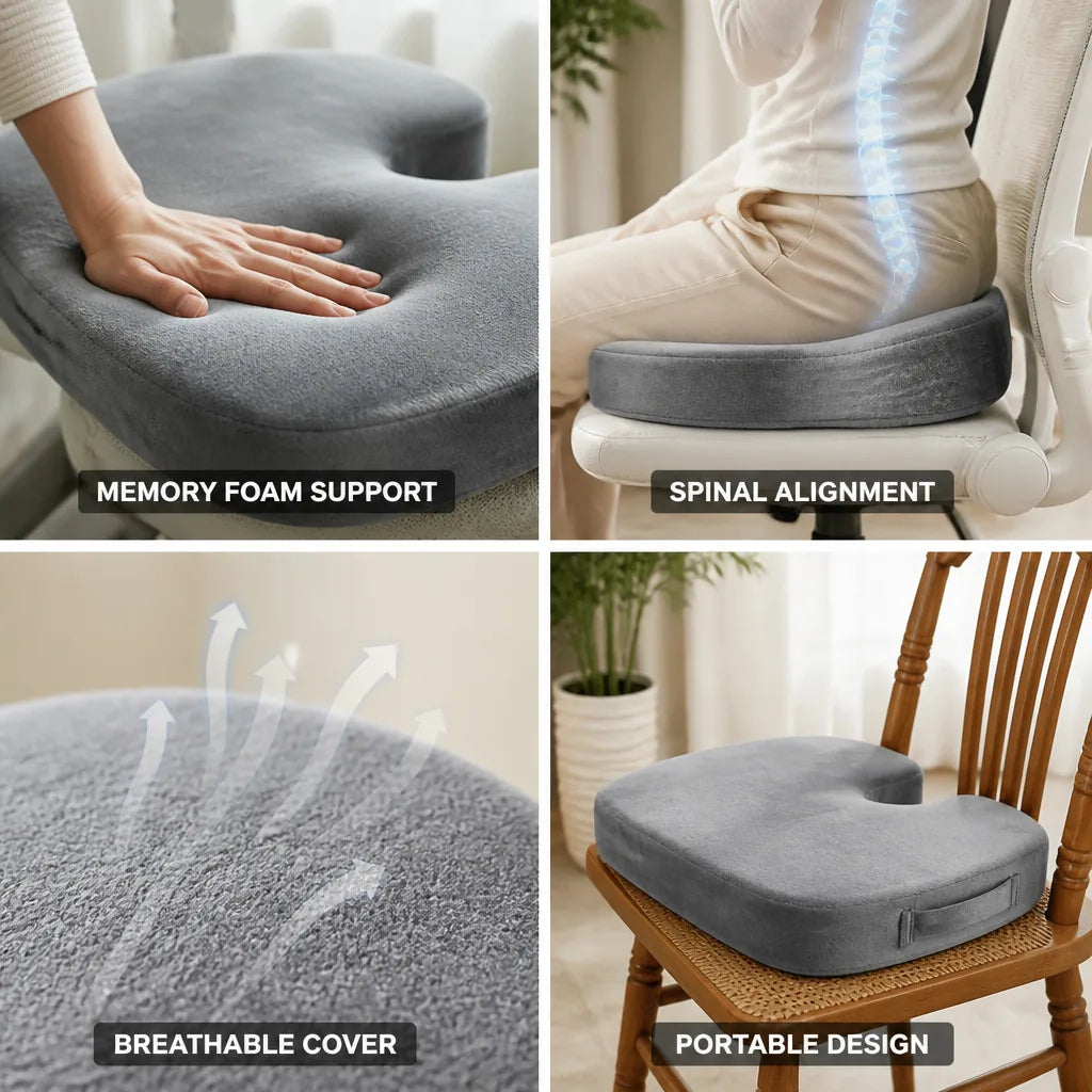 Seat Cushion Memory Foam Orthopedic Breathable Cover