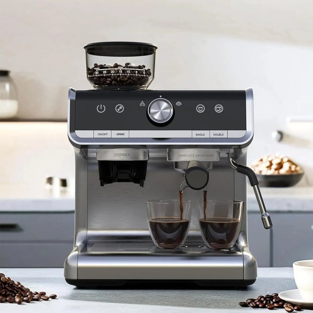 Semi-Automatic Espresso Machine Integrated Conical Burr Grinder 30 Settings