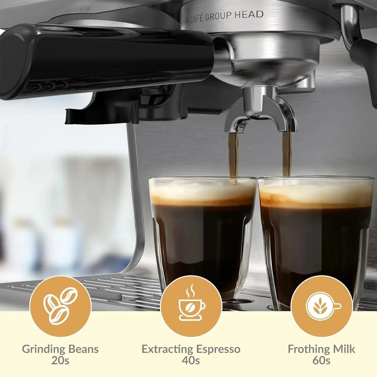 Semi-Automatic Espresso Machine Integrated Conical Burr Grinder 30 Settings