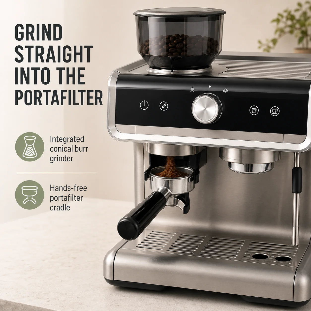 Semi-Automatic Espresso Machine Integrated Conical Burr Grinder 30 Settings