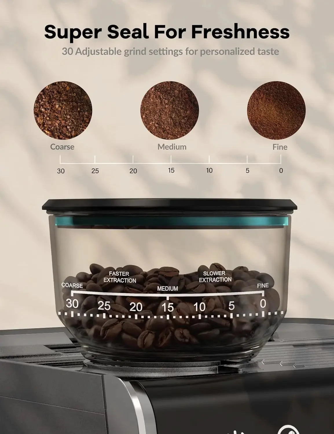 Semi-Automatic Espresso Machine Integrated Conical Burr Grinder 30 Settings