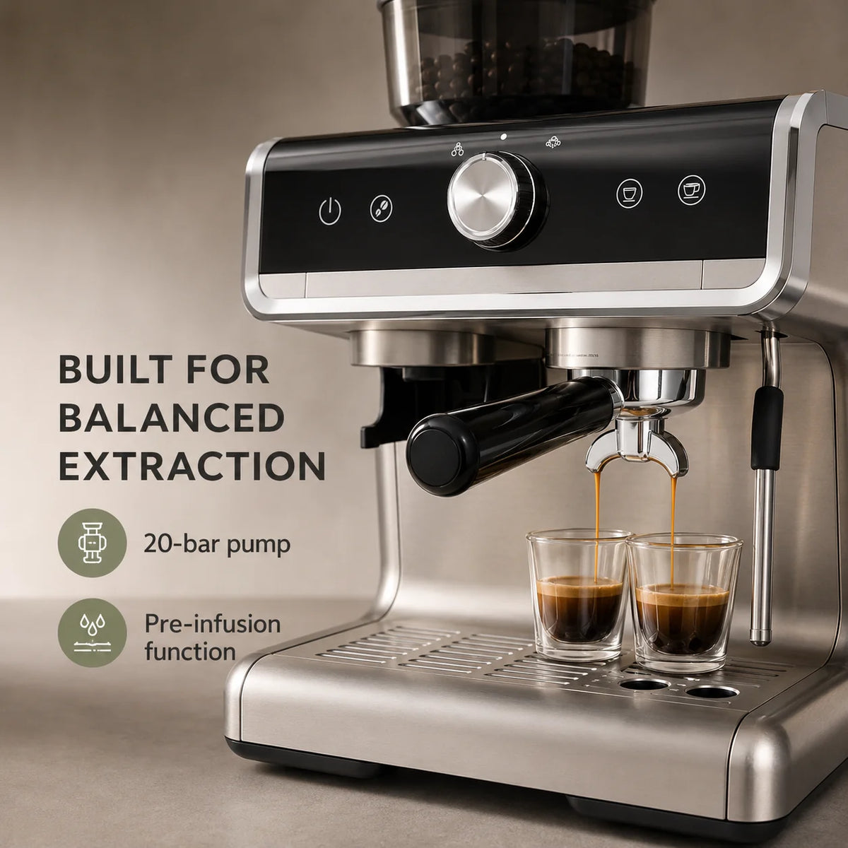 Semi-Automatic Espresso Machine Integrated Conical Burr Grinder 30 Settings