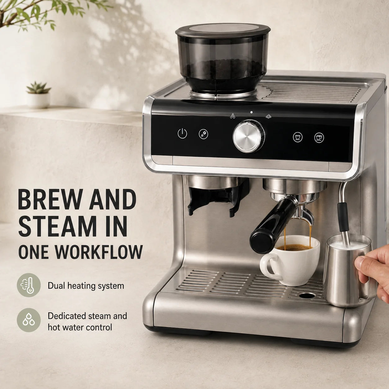 Semi-Automatic Espresso Machine Integrated Conical Burr Grinder 30 Settings