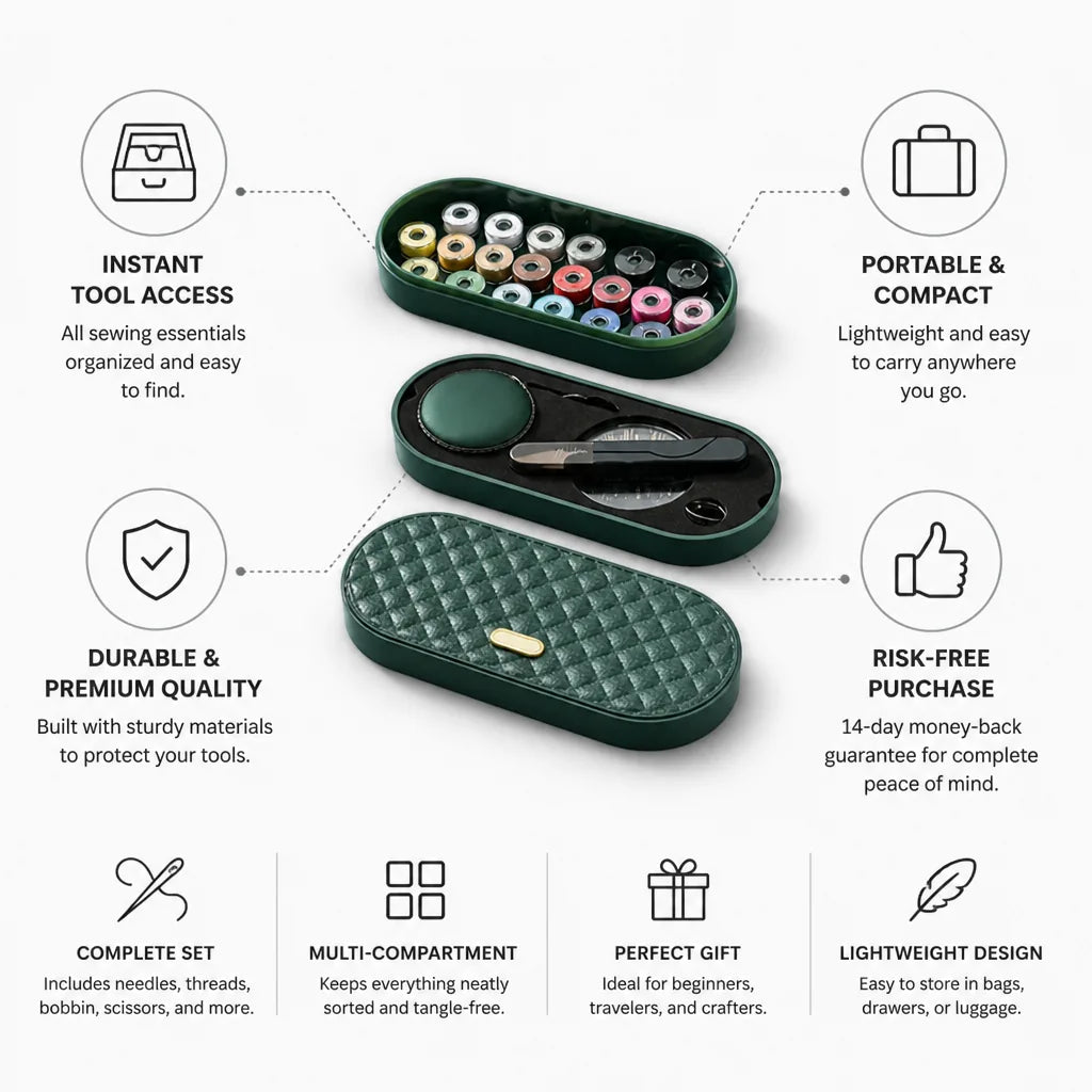 Sewing Kit Box Portable Multi-Compartment