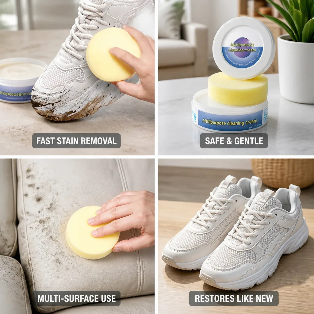 Shoe Cleaning Cream Stain-Removing Fast-Acting Leather & Fabric Safe