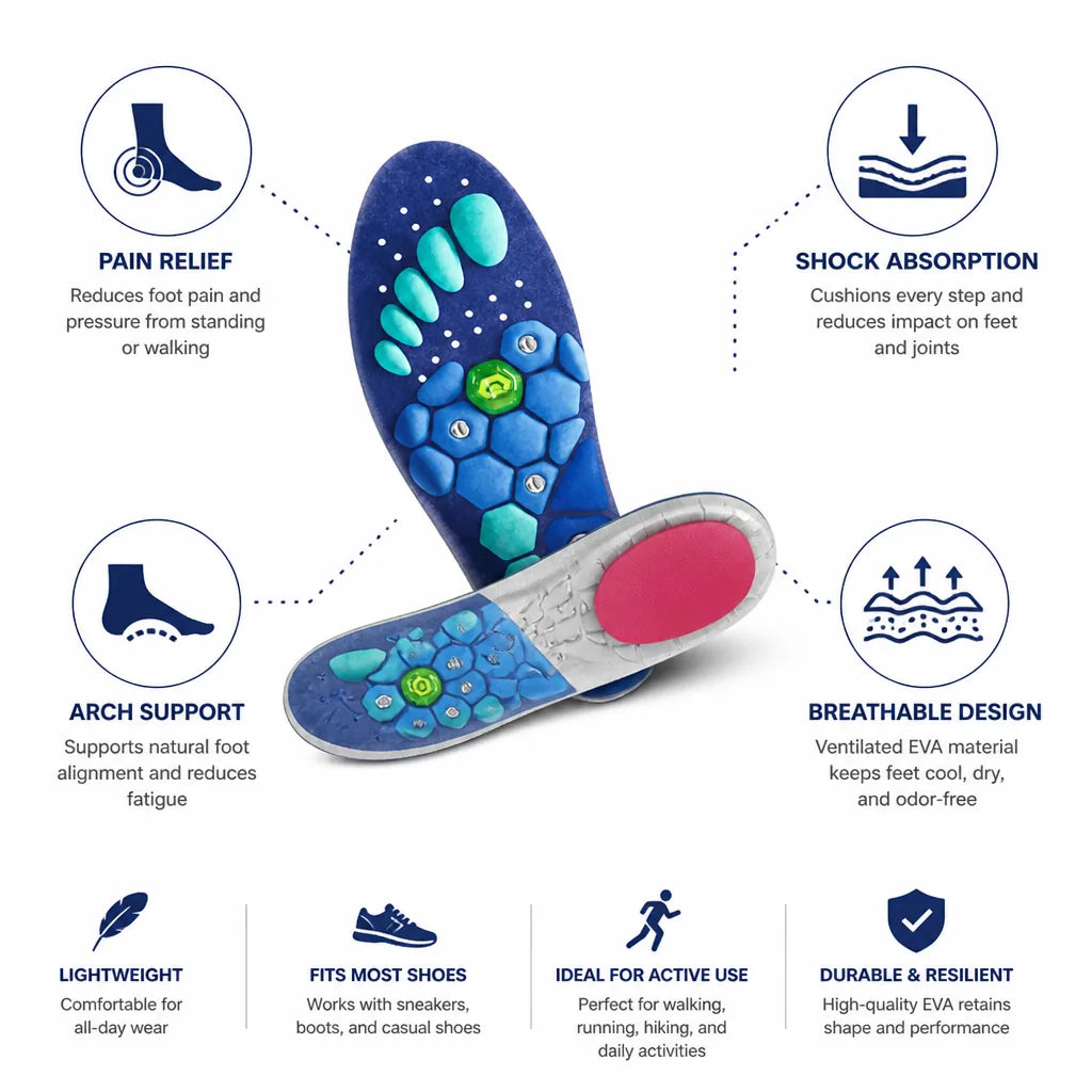 Shoe Insoles Breathable EVA Shock-Absorbing & Arch Support