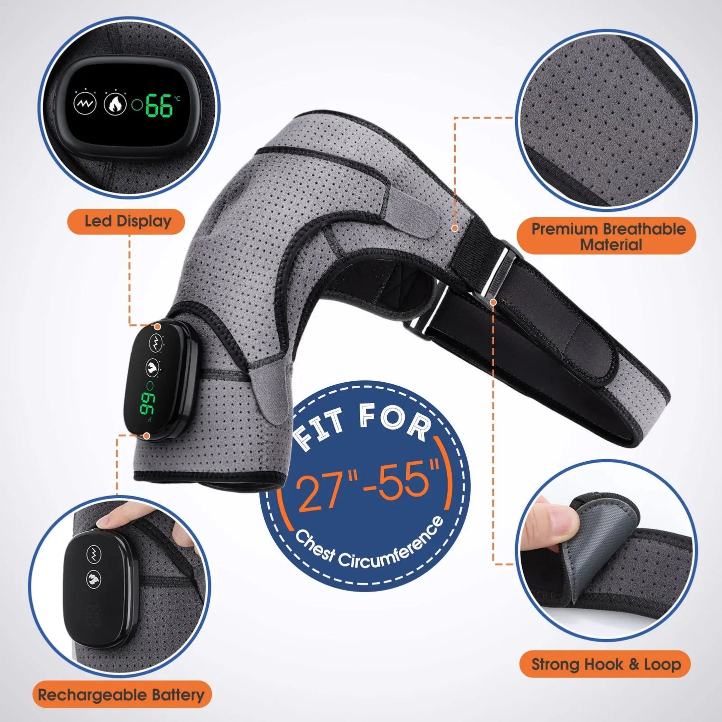 Shoulder Brace Cordless Rechargeable Adjustable Heat & Vibration
