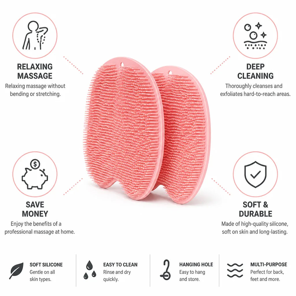 Shower Back & Foot Scrubber Silicone Massage 2-Pack