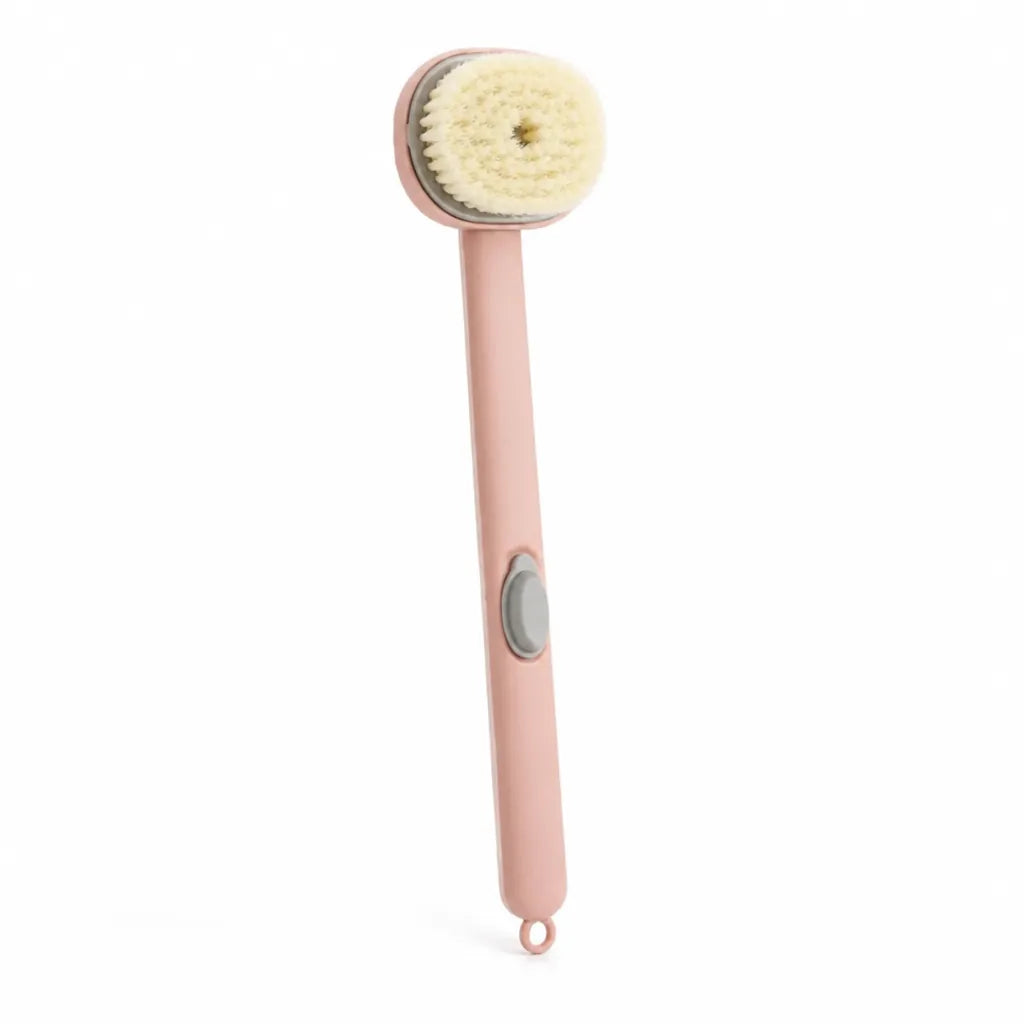 Shower Brush Long Curved Handle Built-In Soap Dispenser