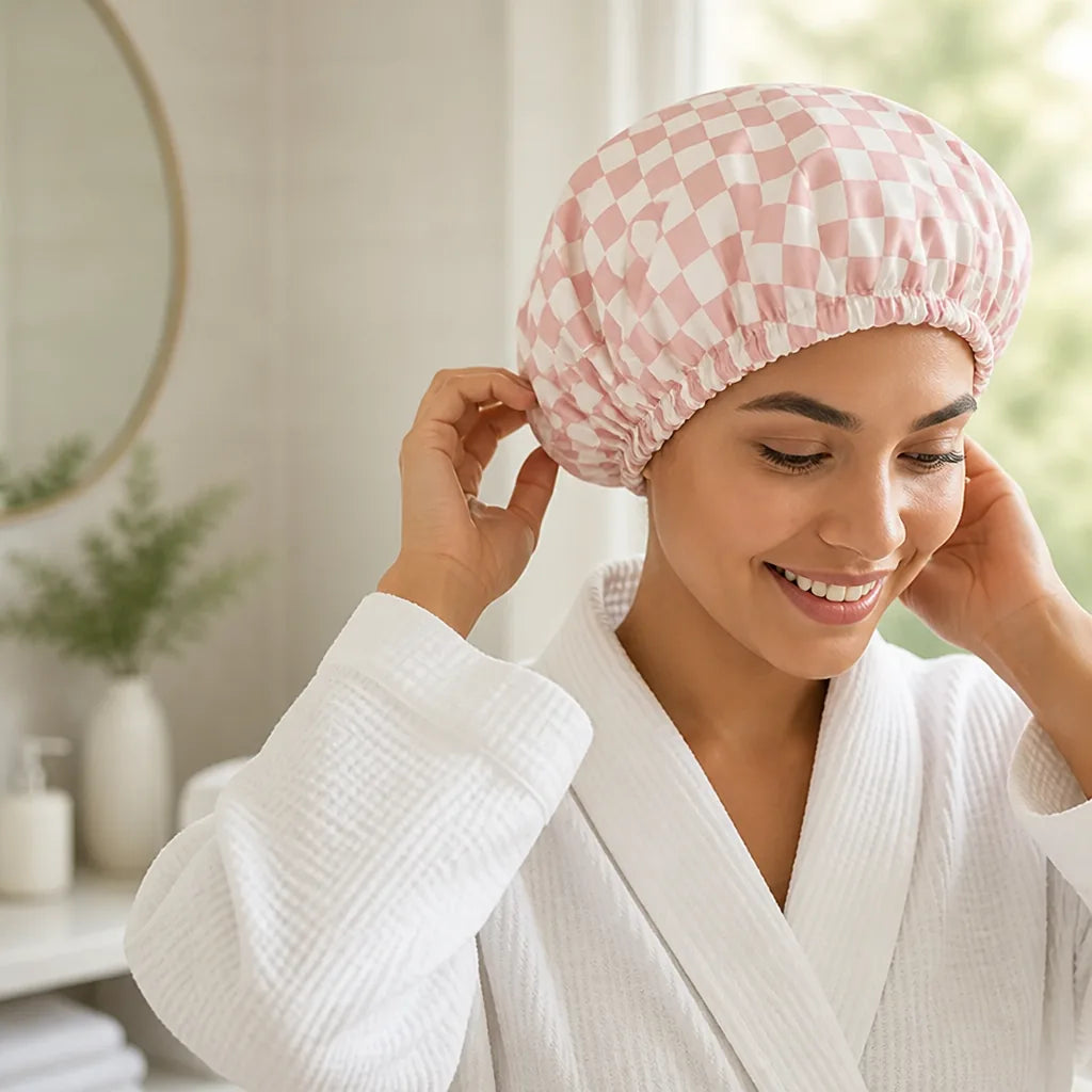 Shower Cap Waterproof Adjustable Fit Frizz Protection