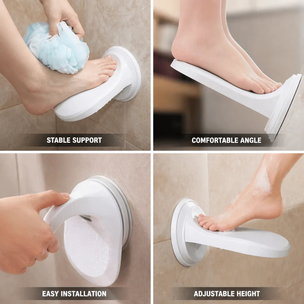 Shower Footrest Angled Non-Slip Suction Mount & Adjustable Height