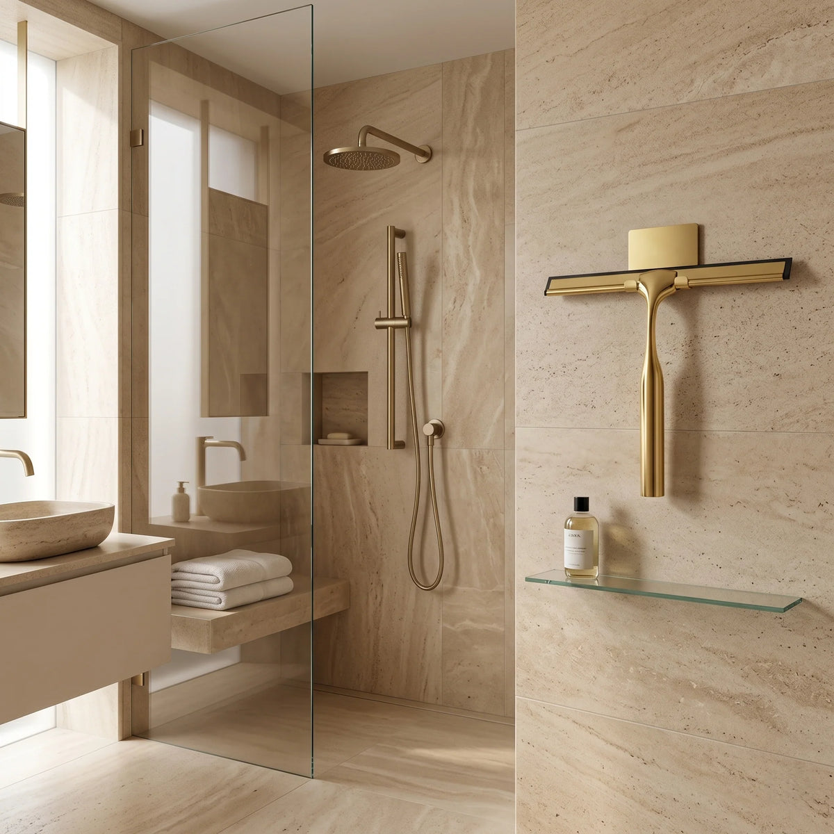 Shower Glass Squeegee Brass Streak-Free Wall-Mount Hook
