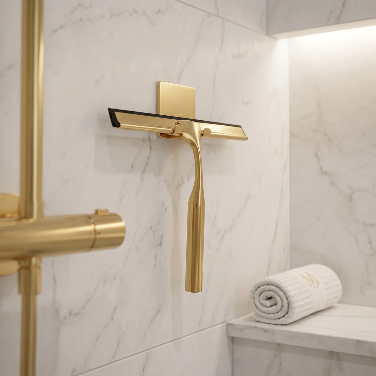 Shower Glass Squeegee Brass Streak-Free Wall-Mount Hook