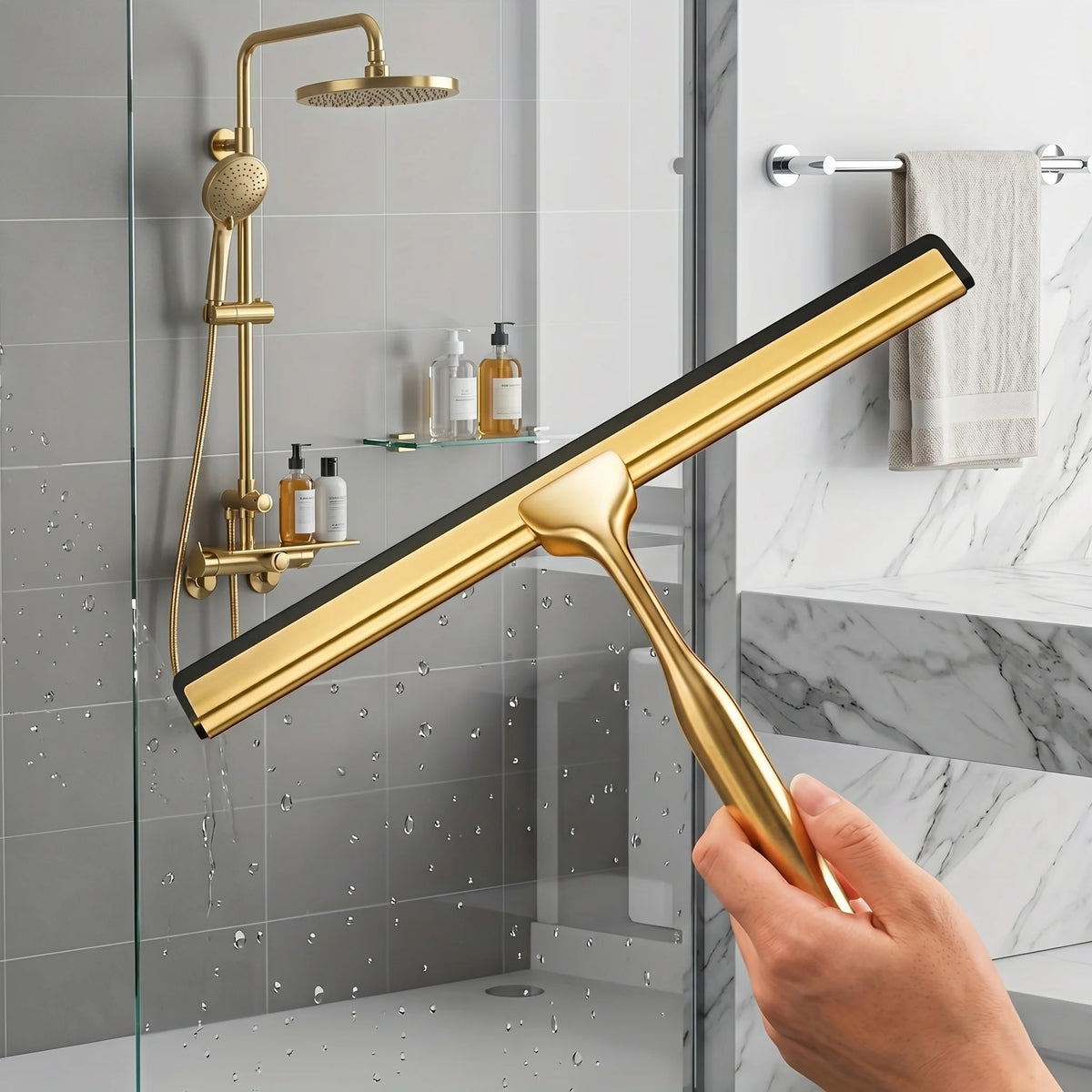 Shower Glass Squeegee Brass Streak-Free Wall-Mount Hook