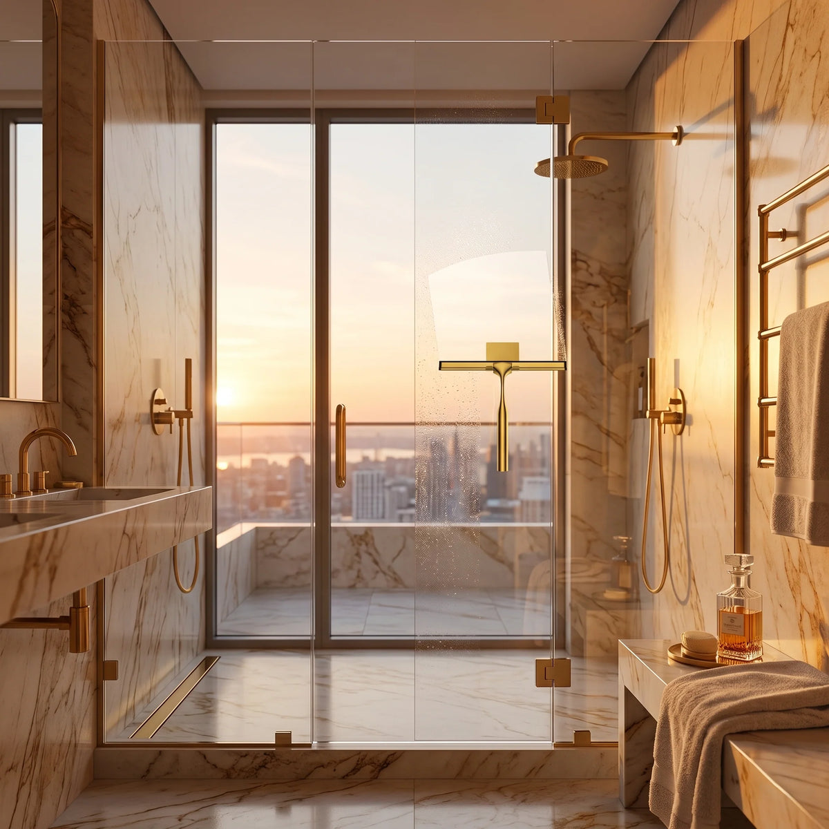 Shower Glass Squeegee Brass Streak-Free Wall-Mount Hook